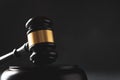 Judge`s gavel on dark background, top view. Law concept Royalty Free Stock Photo