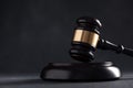 Judge`s gavel on dark background, top view. Law concept Royalty Free Stock Photo