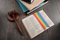 Judge`s gavel and Exodus book