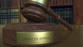 Judge`s gavel hitting the block with COURT OF APPEAL inscription. 3D rendering