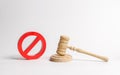 Judge`s gavel and NO symbol. The concept of prohibiting and restrictive laws. Prohibitions and criminalization, repression Royalty Free Stock Photo