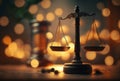 Judge\'s gavel and Scales of Justice with bokeh background. Judicial law concept, Generative AI