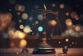 Judge\'s gavel and Scales of Justice with bokeh background. Judicial law concept, Generative AI