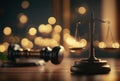 Judge\'s gavel and Scales of Justice with bokeh background. Judicial law concept, Generative AI