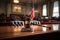 judge's gavel on the table in the court room close-up, concept of justice, law generative ai Royalty Free Stock Photo