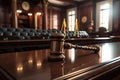 judge's gavel on the table in the court room close-up, concept of justice, law generative ai Royalty Free Stock Photo