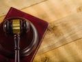 Judge`s gavel on a wooden background. Low angle view. Close-up. There is no one in the photo. Court and justice, rule of law. Royalty Free Stock Photo