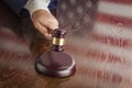 Judge Slams Gavel and American Flag Table Reflection Royalty Free Stock Photo