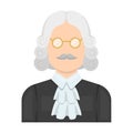 A judge in a wig and glasses. A person who makes a verdict to a criminal.Prison single icon in cartoon style vector