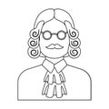 A judge in a wig and glasses. A person who makes a verdict to a criminal.Prison single icon in outline style vector
