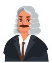 Judge in wig and judicial gown portrait on white Royalty Free Stock Photo