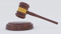Judge Wood Hammer on white background. Side view . 3D Gavel. Render.