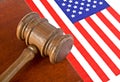 Judge wooden gavel and legal book with usa flag Royalty Free Stock Photo