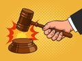 judge wooden gavel pop art vector illustration Royalty Free Stock Photo