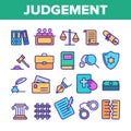 Judgement, Court Process Vector Color Line Icons Set