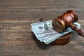 Judges or Auctioneer Gavel And Money On The Wooden Table Royalty Free Stock Photo