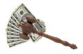 Judges or Auctioneers Gavel Or Hammer And Big Money Stack On Woo Royalty Free Stock Photo