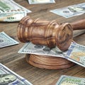 Judges or Auctioneers Gavel And Money Stack On Wooden Background Royalty Free Stock Photo