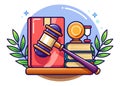 A judges gavel is currently resting on top of a large stack of books Royalty Free Stock Photo