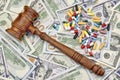 Judges Gavel And Drugs On The Dollar Cash Background Royalty Free Stock Photo