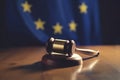 Judges gavel with European union flag on background. Generate ai Royalty Free Stock Photo