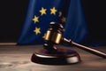 Judges gavel hammer with European union flag on background. Generate ai Royalty Free Stock Photo