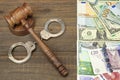 Judges Gavel, Handcuffs And International Money