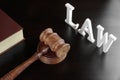 Judges Gavel, Red Book And Sign LAW On Black Table Royalty Free Stock Photo