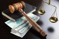 Judges Gavel, Scale, Old Book And Russian Cash On Table Royalty Free Stock Photo