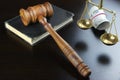 Judges Gavel, Scale, Old Book And Russian Cash On Table Royalty Free Stock Photo