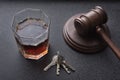 Judges hammer and alcohol liquor. concept for drink driving. justice legal and jurisprudence concept