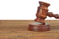 Judges Wood Desk With Gavel On The Sound Board Isolated Royalty Free Stock Photo