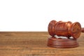 Judges Wood Desk With Gavel On The Sound Board Isolated Royalty Free Stock Photo