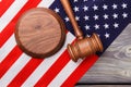 Judges wooden gavel with USA flag. Royalty Free Stock Photo