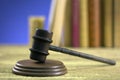 Judges wooden gavel on wooden rustic background
