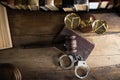 Judges wooden gavel on wooden rustic background