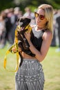 Judging a dog show with a rescue puppy on Hamstead heath in a London Royalty Free Stock Photo