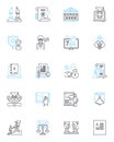 Judical powers linear icons set. Justice, Court, Jury, Verdict, Judgement, Injunction, Appeal line vector and concept