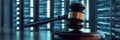 A Judicial Gavel at an AI Data Center symbolizes the intersection of Law and Technology Royalty Free Stock Photo