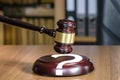 Judicial gavel and question mark, concept of court and law. Who is right and who is guilty Royalty Free Stock Photo