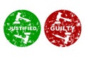 Judicial press rubber stamp guilty and justified Royalty Free Stock Photo