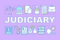 Judiciary word concepts banner. Judicial system. Criminal court. Offender punishment. Presentation, website. Isolated