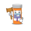 A judicious judge of pills drug bottle caricature concept wearing glasses