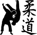 Judo fight with judo japanese signs Royalty Free Stock Photo