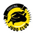 Judo Fighting Club Banner, Martial Arts School Label with Fighters Black Silhouettes and Typography Isolated Emblem Royalty Free Stock Photo