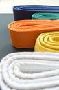 Judo and karate colored belts Royalty Free Stock Photo