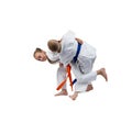 In judogi two athletes are doing judo throws Royalty Free Stock Photo