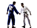 Judokas fighters fighting handshake men silhouette Royalty Free Stock Photo