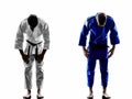 Judokas fighters fighting men silhouette Royalty Free Stock Photo