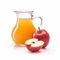 A jug of apple cider vinegar with fresh red apples